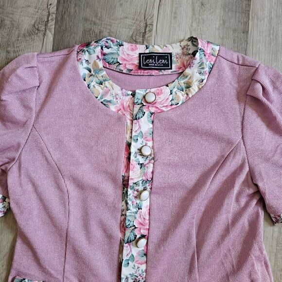 Leni Leni Vintage Made in USA Size 12 Women's Blouse Pink Floral - Picture 6 of 9